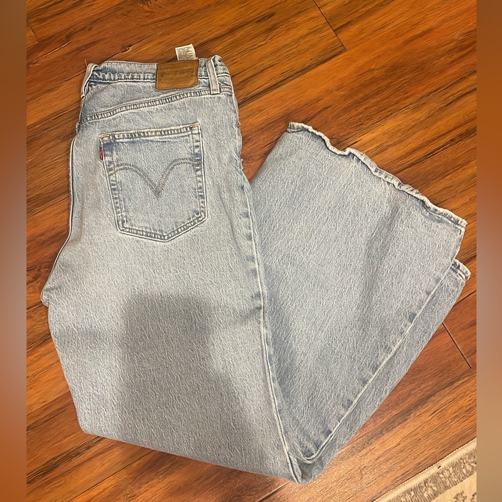 Levi's Blue Straight Leg Jeans with Distressed Details